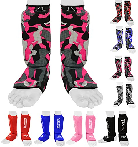 Besmart Kids Kick Boxing Shin Protectors/Guard Foot Pads Junior Shin collo del piede dei bambini, Pink Camo, XXXS (3 to 8 Years)
