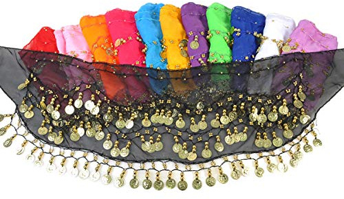 Belly Dance Hip Scarf with Coins Waist Costume Belt For Dancer Dancing 12 packs