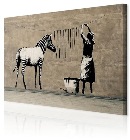decomonkey Bilder Banksy Graffiti 120x80 cm 1 Teilig Leinwandbilder Mural | Strukturleinwand, Holzkeilrahmen, Bild auf Leinwand, Wandbild, Kunstdruck, Wanddeko, Wohnzimmer, Wanddekoration, Street Art