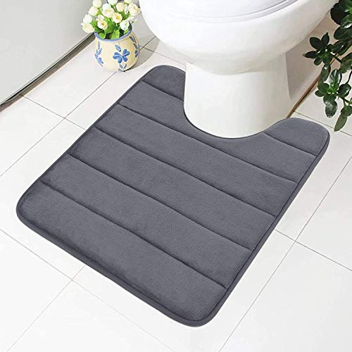 Homaxy Halkfri mjuk matta med utskärning av minnesskum, 50 x 60 cm, absorberande badmatta stående toalett, tvättbara badrumsmattor för toalett, mörkgrå