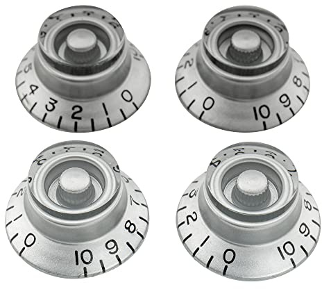 Musiclily Pro Linkshänder Imperial Zoll Größe Hutform Potiknopf Top Hat Knobs für USA Les Paul Style E-Gitarre, Silber (4er Set)