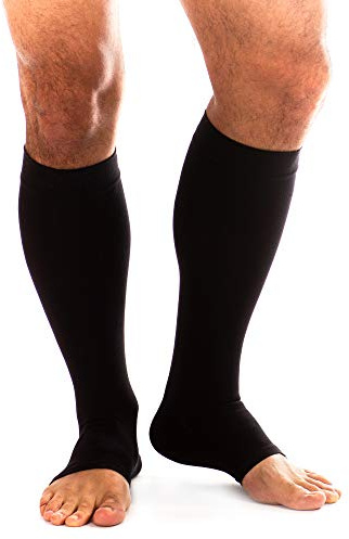 RIEMTEX Kompressionsstrümpfe Klasse 2 CCL2 PREMIUM für Herren offene Spitze mit LYCRA und Baumwolle Thrombosestrümpfe für Männer in Schwarz (Grösse 4)