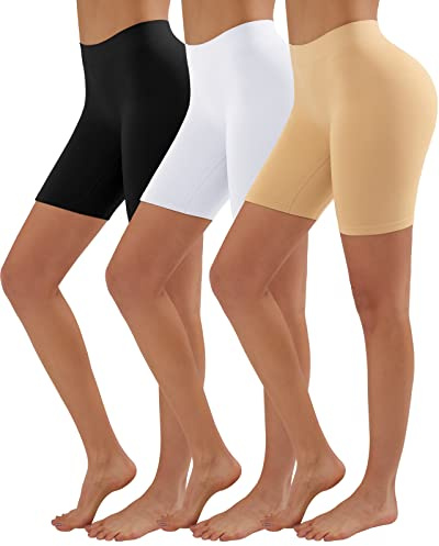 YADIFEN Femme Slip Panties Culotte Taille Haute sous-vêtements Short de Yoga Longue Legging Cyclisme Doux Anti-frottement Boyshort Culotte 3 Paquet,Blanc+Noir+Beige,S