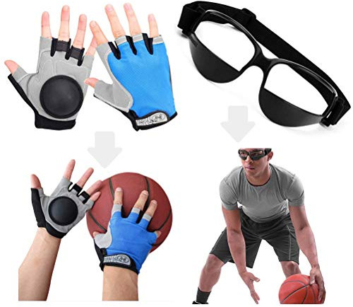 Wrzbest Basketball Dribbling Finger Training Anti Grip Ball Handle Train Gloves, Basketball Goggles Dribble Eyewear Glasses Goggles for Kids Youth Adult Adolescent Golf Rugby Soccer (for Adult)