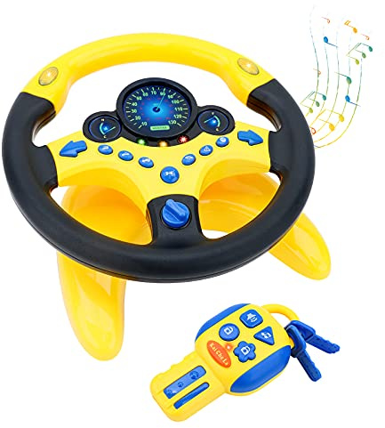 deAO Kinder Lenkrad Spielzeug für Auto, Mit 360° Rotation für Kinder (Gelb) | Kinder Simulierter Fahrsimulator, Auto Simulation Spielzeug, Klang und Musik frühes Pädagogisches Geschenk für Kinder