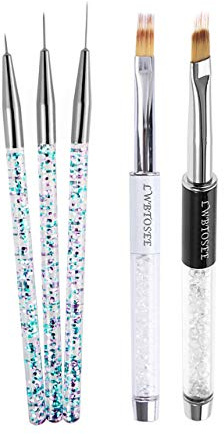 LWBTOSEE 5PCS Nail Ombre Brush Nail Art Painting Pen Brush UV Gel Polish Gradient Color Rhinestone Crystal Acrylic Liner Brush Painting Pen Gel Polish Crystal Nail Art Manicure Tools?Silver?