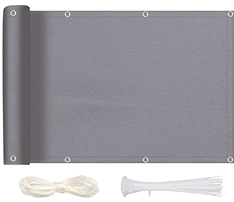 MEEYI Sichtschutz Balkon Sichtschutz 70x200cm, Balkonbespannung Blickdichte Wind- und UV-Schutz Wetterfest 100% Privatsphäre Balkonverkleidung mit Ösen, Nylon Kabelbinder und Kordel, Grau