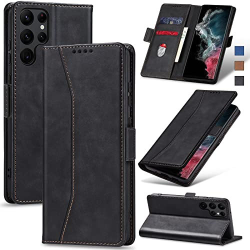 Jasonyu Handyhülle für Samsung Galaxy S22 Ultra,Klapphülle, Schwarz | Magnetische Schutzhülle, Ständer, Kartenfächern, Flip Klappbar, PU Leder, Stoßfeste TPU Stoßsicher Hülle