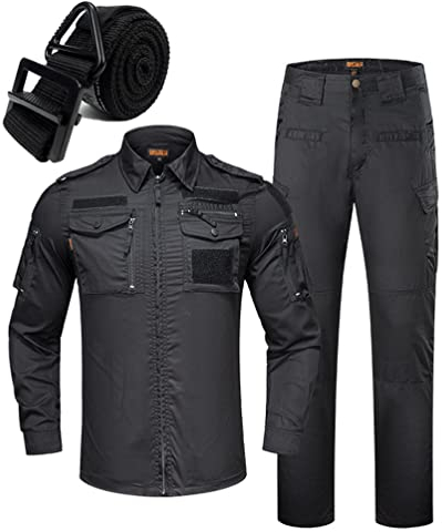 YuanDiann Herren Outdoor Taktische Tarnkleidung 3-teiliges Set, Hemd & Hose & Multifunktional Gürtel，Trekking Bergsteigen Militär Combat Camouflage Jagdbekleidung