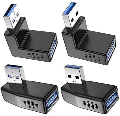 SELIACR Adattatore Angolare da USB a USB (4Pezzi), 3.0USBA Maschio a Femmina Adattatore da USB3.0 OTG 5Gbps(Curva Verso l'alto, Curva Verso il Basso, Curva a Sinistra, Curva a Destra)