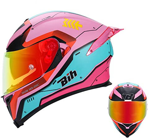 Fullface-Motorradhelme Für Damen, Dirtbike-Helme Für Herren, Unisex-Adult Dual Visor DOT ECE-Zugelassene Motorrad-Moped-Straßen-Fahrrad-Schneemobil-Motocross-Helme,Pink red,L