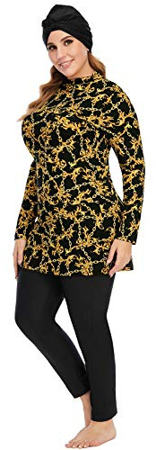ShuoBeiter Muslimische Frauen Badeanzug 3 Stück Lange Ärmel Badeanzug islamische arabische Badeanzug Hijab Bikini(5XL,S1)