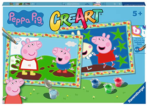 Ravensburger - Creart Serie Junior 2 x Peppa Wutz | Malset für Kinder | Malen nach Zahlen enthält alles, was Sie benötigen | Spiele Kinder 5 Jahre oder älter | Creart 5 Jahre