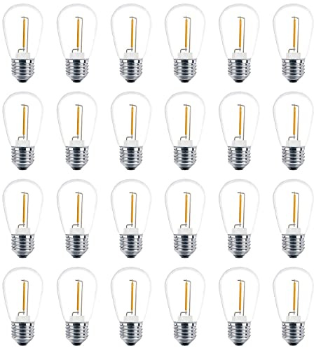 Lodokdre 24 Pack 3V LED S14 Replacement Light Bulbs, Shatterproof Outdoor Solar String Light Bulbs, Warm White
