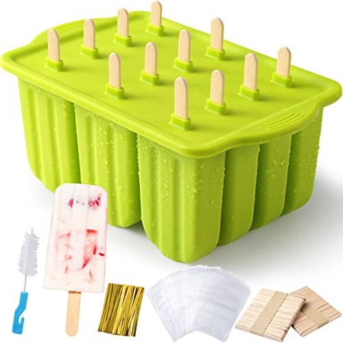 Sinnsally Moldes de Silicona para Helados,Molde Polos Silicona,Hacer Helados,Molde para Helados,Molde para Helados y Polos,Popsicle Mold,Ice Lolly Pop Mould (Verde)