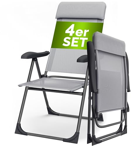 Casaria Gartenstühle 4er Set 130 kg Belastbarkeit | Klappbar, 6-Fach Verstellbar, Alu, hohe Rückenlehne, Liegefunktion, Faltbar, Balkon, Campingstuhl, Klappstuhl, Hochlehner