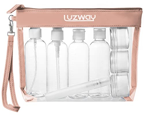 LUZWAY Kulturbeutel durchsichtig Flugzeug Beutel Flugzeugreiseset Transparenter Kulturbeutel mit 5 Sprühflaschen (max. 100 ml Fassungsvermögen) und 3 Flüssigkeitsbehältern (Rosa)