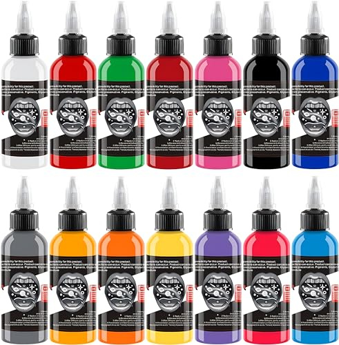 DLD 14 Pieces Professional Tattoo Ink Set (1 oz 30ml/Flasche) Voller Farbe reine Pigment Tinte permanente Tätowierung Lieferungen für Mikro-Skulptur Make-up und Körper Malerei Kunst.