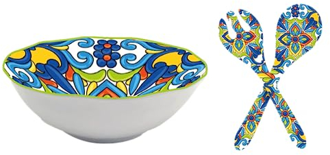 ARCA, Set per Insalata, Insalatiera con Bis di Posate da 20x7 cm, Realizzata in Melamina, Per la Tua Cucina, Collezione Otranto, Ciotola da 30 cm