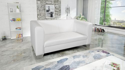 Kuechen-preisbombe Edles Loungesofa Chicago 2 Sitzer in Kunstleder Weiss Couch Polstersofa Sofa