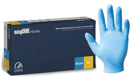 MEDICALMONO - 100 Guanti in Nitrile senza polvere Blu easyCARE, senza lattice, ipoallergenici, certificati CE, Guanti per alimenti, Guanti medici monouso (M (Confezione da 100 pz))