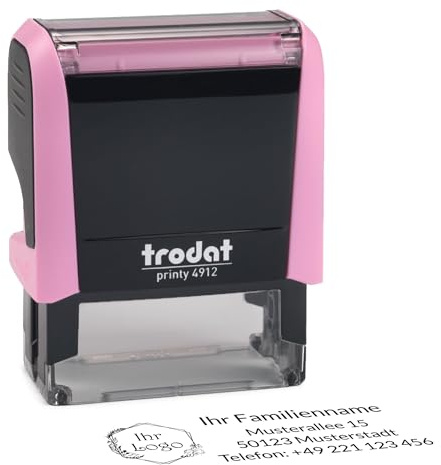 Trodat Personalisierter Stempel mit Logo und Text – Selbstfärbender Printy Pastell 4912 Rosa inklusive Grafik und Wunschtext, Abdruck 47 x 18 mm