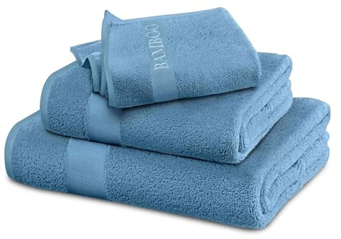 VELVETIO Bamboo Towels - Premium Hand Towels Set of 2 (50x80cm) - 60% Bamboo 40% Cotton, Bathroom Linen Towel Set, Quick Dry Water Absorbent Durable Hand Towel, Blue