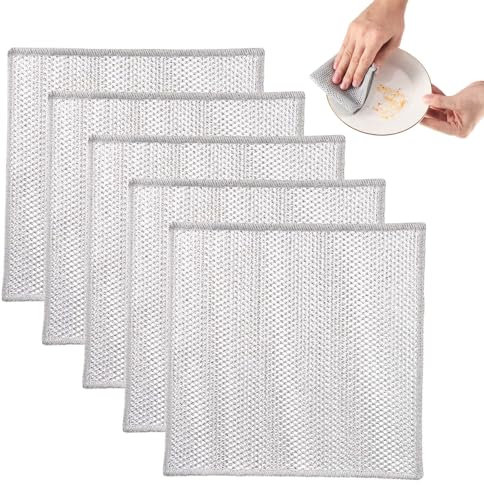 Coptiner 5 PCS Wire Dishwashing Rags, Durable Wire Dish Towels, Reusable Wire Tea Towel, Grid Cleaning Cloth, Kitchen Cleaning Wire Dish Towels for Kitchen, Dish, Sink, Stove Top, for Wet and Dry