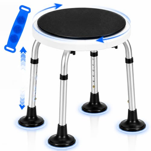 360° Rotating Shower & Bath Stool with Adjustable Height, Swivel Seat & Anti-Slip Feet | Bath Belt Included | Lightweight Shower Chair for Seniors, Disabled, and Adults | Durable Bathroom Stool