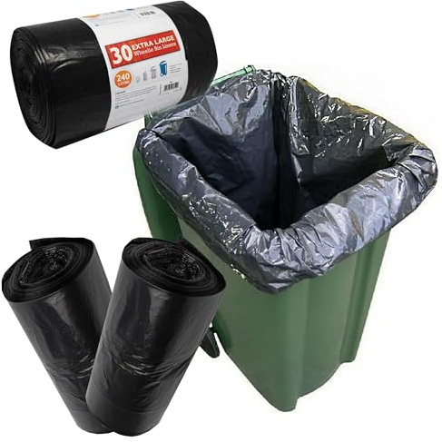 240L Large Black Heavy Duty Wheelie Bin Refuse Rubbish Garbage Sacks For Outdoors (60 Bags (2 X 30))