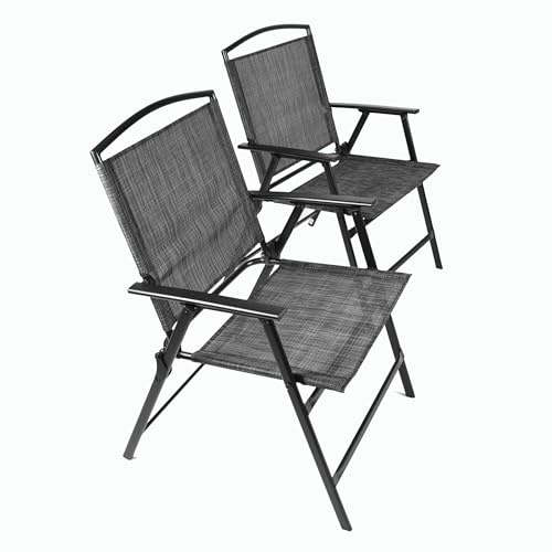 Nexos Trading 2er Set Klappstuhl Gartenstuhl Campingstuhl Balkonstuhl – Sitzmöbel Terrasse Balkon klappbarer Stuhl aus Stahl + Textilene - Farbe: schwarz