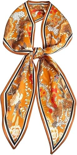 FonVan silkesscarf hårscarf för kvinnor, halsdukar, bandana, satinscarf huvudduk, halsdukar för handväskor, tillbehör till handväskor, sidenscarfs, Gul färgglad blomma, one size