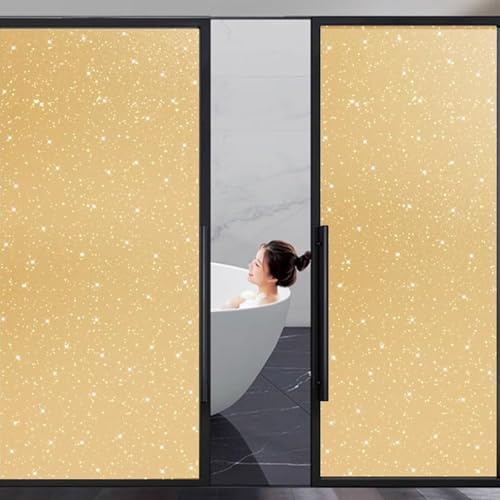 Eiauiuo Fensterfolie Blickdicht Klebefolie Komplett Geschlossen Sichtschutzfolie Wärmeisolierung Selbstklebende Milchglasfolie UV-Schutz Statisch Haftende Sonnenschutz Folie(Gold Frosted,90x200cm)