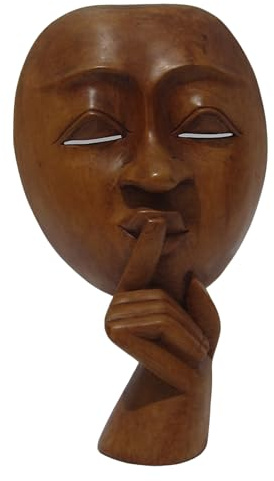 Brave Wings Máscara decorativa de madera tallada a mano ~ Shhh-Be Quiet Somebody`s Sleeping Máscara de madera de 24,5 cm de alto ~ Escultura de adorno estatua única decoración de pared decoración del