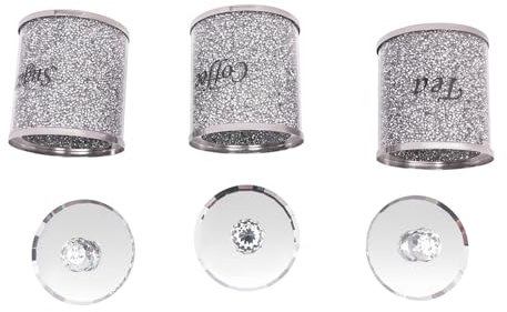 Juego de 3 modernos recipientes para café, azúcar, té, diamantes rotos con latas decorativas, recipiente con tapa para azúcar, café, té, recipiente de cristal para cocina, cristal, decoración moderna