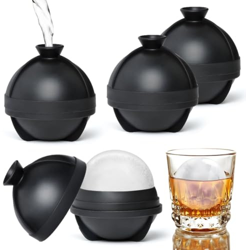 4PCS Ice Ball Maker, Ice Cube Moulds Silicone,Ice Ball Mould with Leak Proof Lid, Sphere Ice Cube Mould Easy to Pop Out,Round Ice Cube Ball Mould Perfect for Freezer Whiskey, Gin, Cocktails