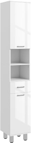 kleankin Badezimmerschrank schmal für kleine Räume 30 x 30 x 180 cm Weiß | Hochschrank Toilettenschrank, Schublade, Verstellbar Ablage, 2 offenen Fächern, Badezimmer