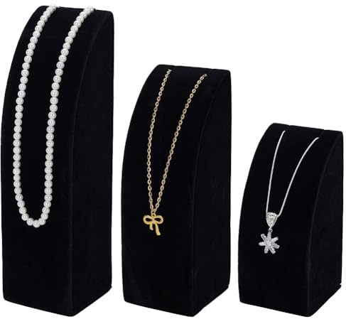 FINGERINSPIRE 3 st sammet halsband display 14,35/19,5/24,5 cm svart smyckeshållare organisatör till salu hängsmycke halsband display för hemmet eller butiken