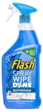 Flash Spray Wipe Done Bathroom Cleaner 800ml Antibacterial Spray Kills 99.9% of Bacteria No Scrubbing or Rinsing Removes Soap Scum & Watermarks White Blossom Scent x 1 Pack