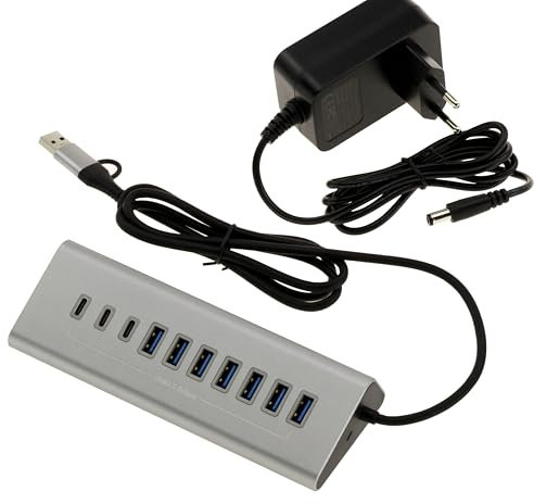 KALEA-INFORMATIQUE Hub multiprise USB3 Aluminium 10 Ports (USB 3.0 5GB) avec Alimentation 12V 3A 7 Ports Type USB A et 3 Ports Type USB C