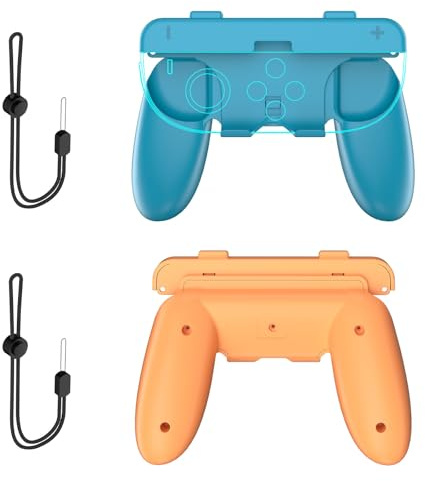 SHEAWA 2-in-1 Hand Griffe für Switch 2, mit Handschlaufe, Game Controller Zubehör für JoyCon (Orange Blau)