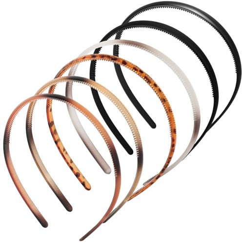 LOPHE Diadema Mujer, 6 Piezas Diademas de Plástico, Diadema Fina con Dientes, Hairband Flacas de Plástico para Mujeres y Niñas, Banda para el Cabello de Dientes Finos Antideslizante (Mixto-Multicolor)