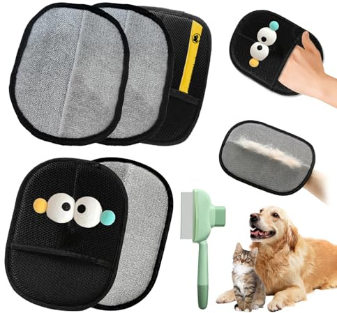 Kenmohuo Pet Hair Removal Glove for Dog Cat, 4pcs Static Grooming Deshedding Gloves for Pet Hair, Reusable Electrostatic Fur Remover for Furniture Car Seat, Shedding Brush Alternative