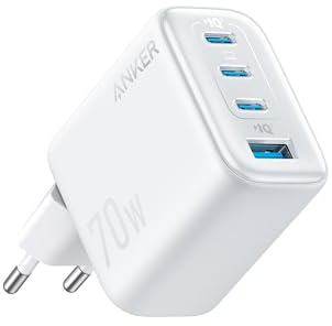 Anker Zolo-laddare, väggadapter med 4 portar och snabb laddning upp till 70 W, kompakt och stabil design, för iPhone 16/15-serien, MacBook Air, iPad, Pixel, Galaxy med flera (kabel ingår ej)