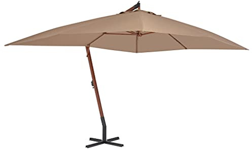 HaoChrymec Ampelschirm mit Holz-Mast, UV-beständigem Polyesterstoff, Kurbelmechanismus, Strandschirm, Sonnenschirm Balkon, Sonnenschirm Terrasse, Taupe, 400x300x285 cm