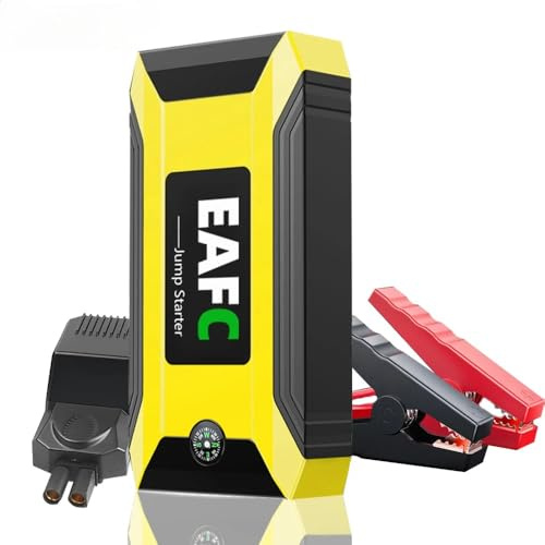 Arrancador de batería para Coche EAFCAuto de 12V 600A/1200A, Cargador de Emergencia, luz LED SOS para Uso en emergencias, Dispositivo de Arranque, para Gasolina de 4,0 L/diésel de 2,0 L (Amarillo)