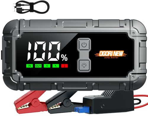 Booster Batterie Voiture,7000A Demarreur Batterie Voiture,12V Démarreur Voiture,OGORI NEW Booster Jump Starter avec Powerbank et Chargeur USB (Moteurs Essence 10L et Diesel 8L)