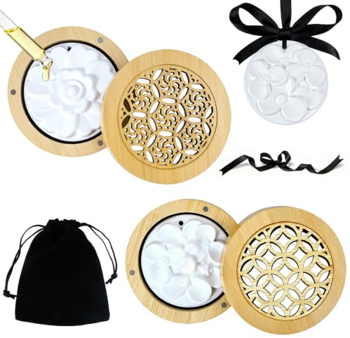 Kuvarix 2 Pièces Galet Diffuseur Huile Essentielle, Diffuseur D'huiles Essentielles Pierre avec 2 Boîte en Bois, Diffuseures à Parfum Élégant en Plâtre pour Salon Salle de Bains Voiture Bureau Voyage