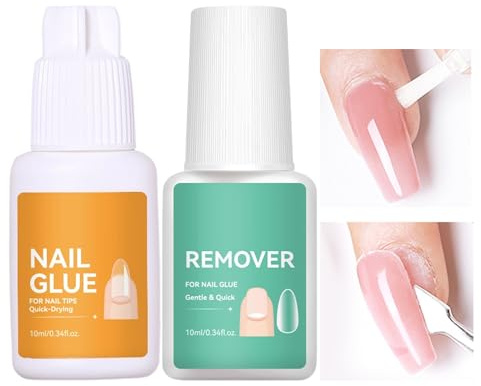 MFYOUPK Nail Glue and Remover | Professional Quick-Drying - Acrylic Nail Glue & Remover Set | for Home Salon Daily Travel Repair Press On Broken Decoration Manicure