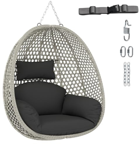 Silla oscilante para exteriores, hamaca de mimbre de ratán de polietileno resistente con cojín suave y almohada para la cabeza, elegante asiento colgante para jardín, patio y sala de estar (1 sin